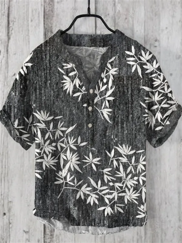 Henley Shirt Men's Cool And Thin Breathable Summer Shirts Button Stand Collar Shirt Hawaii Beachwear Blouse Chemise
