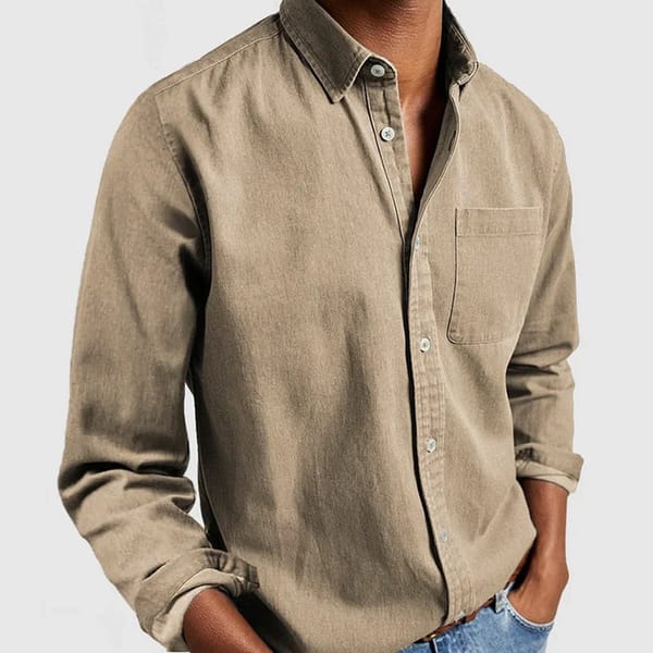 New Men's Lapel Button Single-breasted Long Sleeve Collar Shirt Vintage Slim Fit Shirts For Men Daily Wear