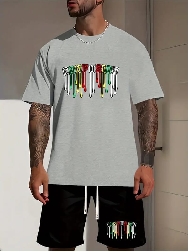 Men's two-piece casual wear Trendy short-sleeved T-shirt shorts suit Fashionable summer sports and casual wear Large size street