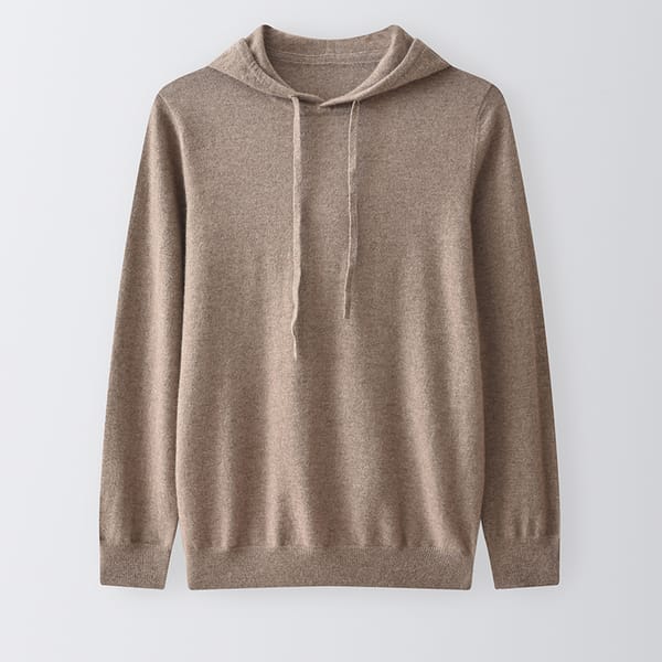 LDZWSM Autumn and winter cashmere sweater men's hooded loose sweater 100% pure wool solid color bottoming sweater