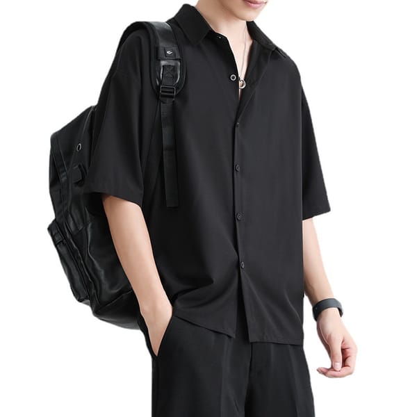 Summer casual men's short sleeved shirt men's loose solid color plus size shirt men's drape collar men's shirt men's clothing