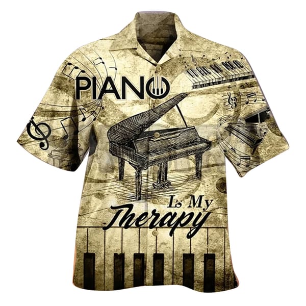 Men's Shirts Funny Piano 3d Print Tee Top Casual Short Sleeve Hawaii Blouse Women's Fun Musical Instruments Graphic Beach Shirt