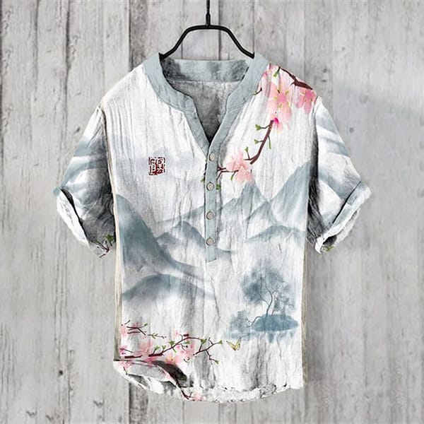 Hawaiian shirt cross-border men's fashion breathable ukiyo-e short sleeved summer 3D printing sweat absorbing shirt