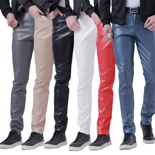 Classics Men's Casual Leather Pants Fashion Men Bar KTV Performance Stage Pants Black Red Male Small Elastic Trousers