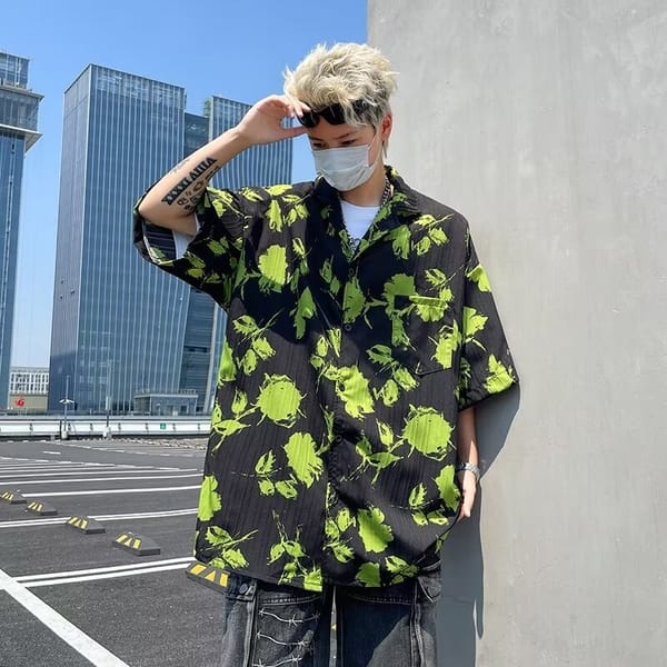 High Street Pippy Shirt Men's Short Sleeved Korean Style Jacquard 2024 Summer Instagram Loose Coat