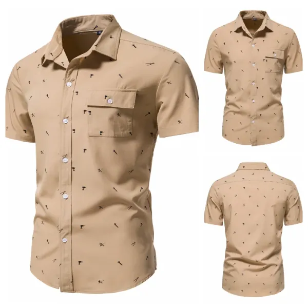 2024 Summer New Men's Printed Shirt Breathable Silk Smooth Business Casual Pocket Shirt Short sleeve  Work Style Shirts
