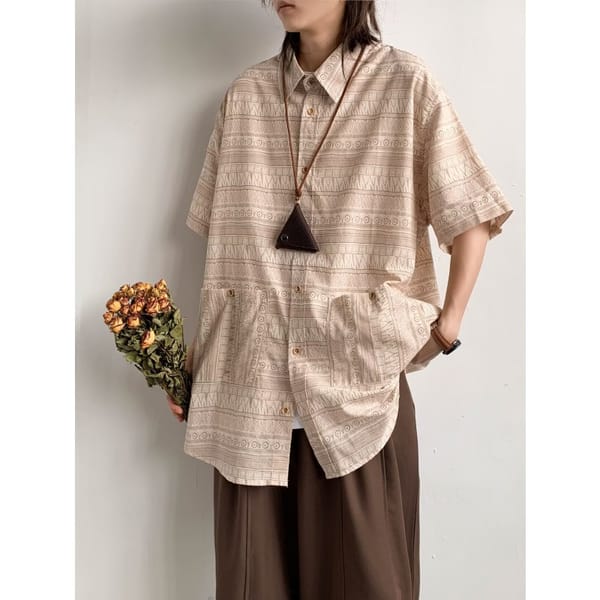 Summer New Japanese Striped Short Sleeved Shirt 2024 Men's Trendy Brand Versatile and Handsome Casual Shirt Jacket
