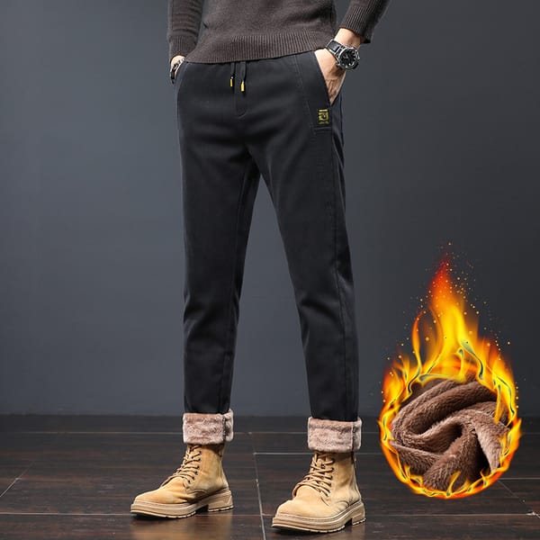 KUBRO Autumn Winter 2023 New Men's Casual Pants Cotton Thick Wool Warm Fleece Solid Color Slim Business Fashion Trousers Male