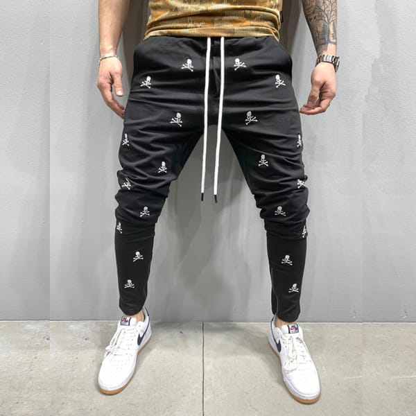 Y2K Men's New Jogging Tactical Black Pants Harajuku Skull Embroidery Skinny Casual Trousers Man Hip Hop Feet Zip Up Track Pants