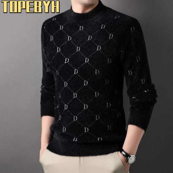 Winter Plush and Thick Mink Velvet Scarf Collar with Letter Cross Collar for Men's Casual Fashion