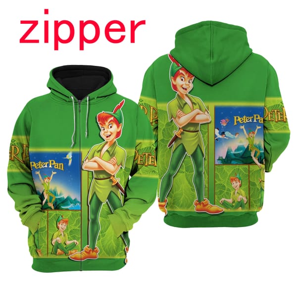 Spring and Autumn 3D Printing Peter Pan New Men's Pullover Women's and Children's Cosplay Large Fashion Zipper Hoodie