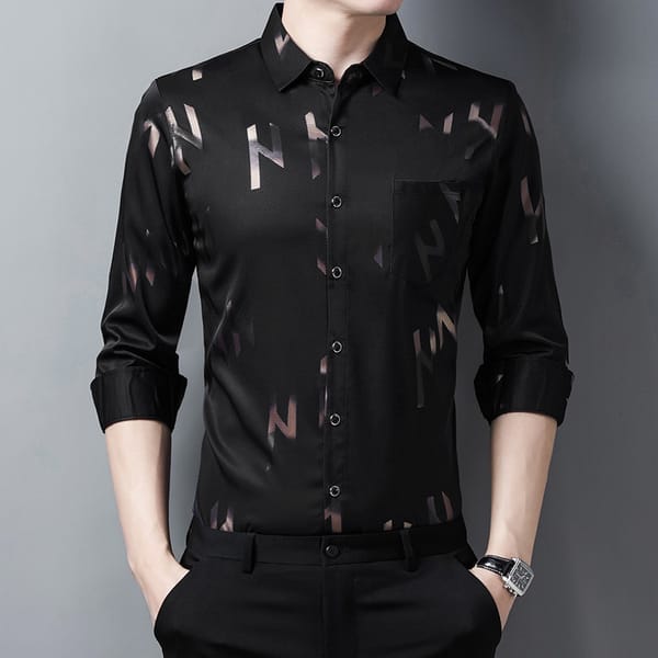 Men's Long-sleeved Shirt 2024 Spring and Autumn Printed Youth Korean Version of Casual Fashion Lapel Shirt Men's Fashionable Top