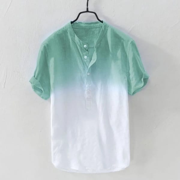 Hanger Style Solid Color Gradient Casual Beach Vacation Outfit Hot Selling Men's Summer Stand Up Collar Short Sleeved Shirt