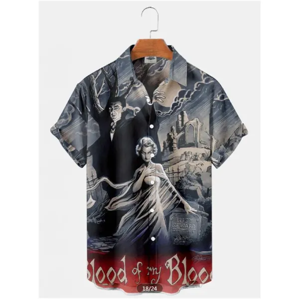 Men's retro movie character printed shirt, Halloween summer casual outfit, 3D short sleeved top, Hawaiian shirt, 2024
