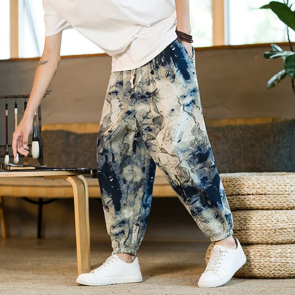 Streetwear Men's Harem Pants Cotton Linen Loose Large Size 5XL Male Casual Pants Trousers Vintage Elastic Waist Men Sweatpants
