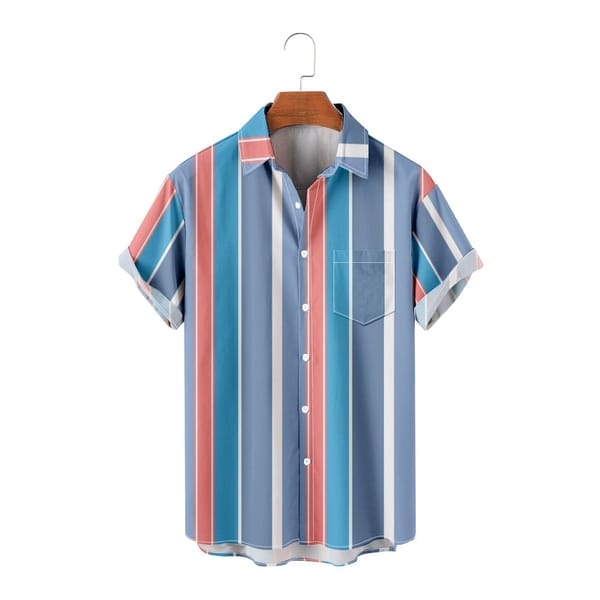 2023 Summer Striped Shirt Hawaiian Men's Casual Short-sleeved Loose Breathable Shirt Fashion Top