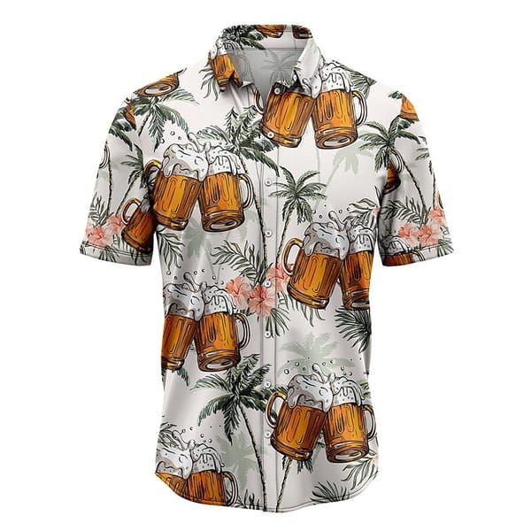 3d Beer Print Hawaiian Shirts For Men Summer Casual Short Sleeve Shirt Street Fashion Unisex Clothes Loose Oversized Men's Shirt