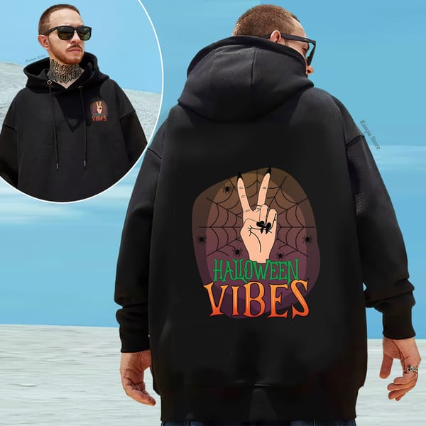 Men's New Hooded Classic Sports Handsome Halloween pumpkin head print pattern Casual Crewneck Pullover Fashion Hoodie