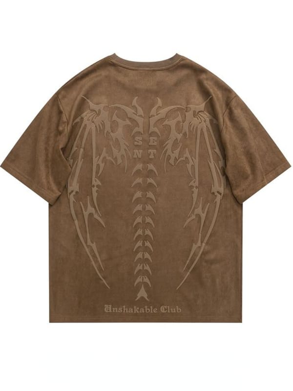 Skull Printed Suede Short Sleeve T-Shirt Men's Summer Loose Streetwear Men Women Clothing Harajuku Couple Tees