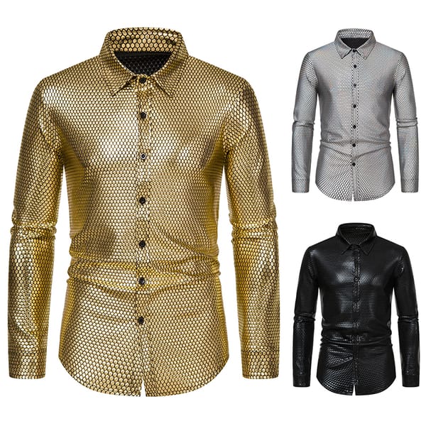 Men's 70's Disco Outfit Diamond-gilt Printed Long-sleeved Single-breasted Shirt