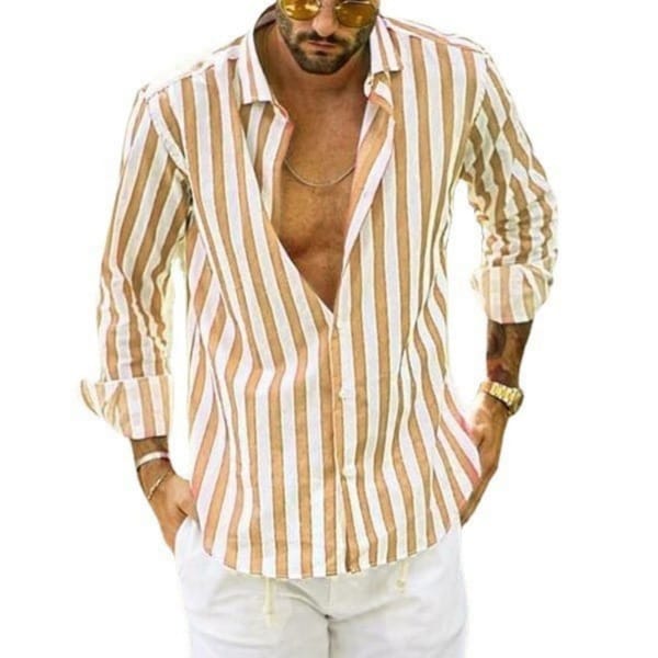 2024 Summer and Autumn New Men's Casual Striped Shirt Long Sleeve Collar Loose Shirts