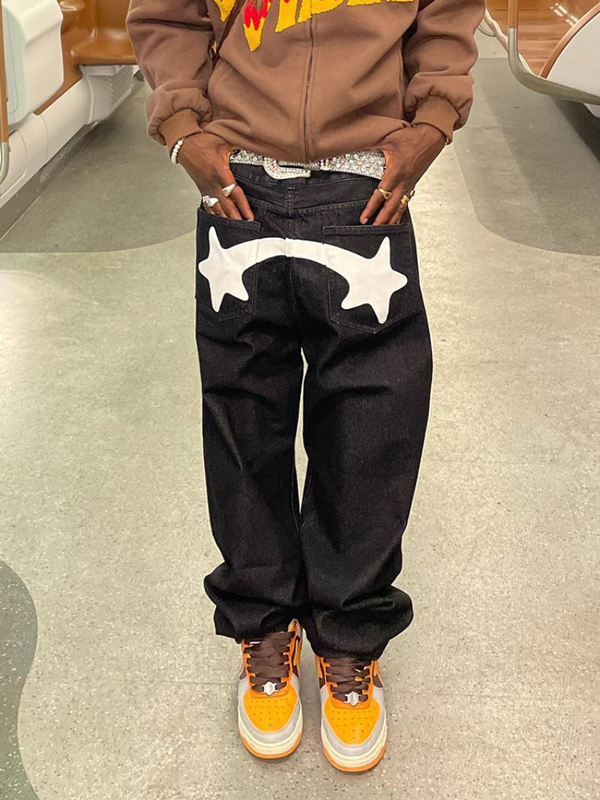Printed casual jeans men's fashion design Y2K retro loose straight jeans pants men and women hip hop pants ins hot sale