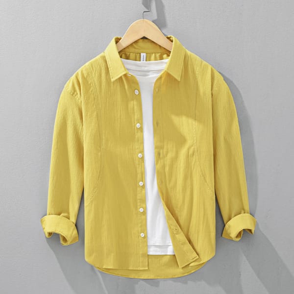 Men's Casual Seersucker Long Sleeve Shirt for Men Cotton Yarn Soft and Comfortable Breathable Square Neck Shirt