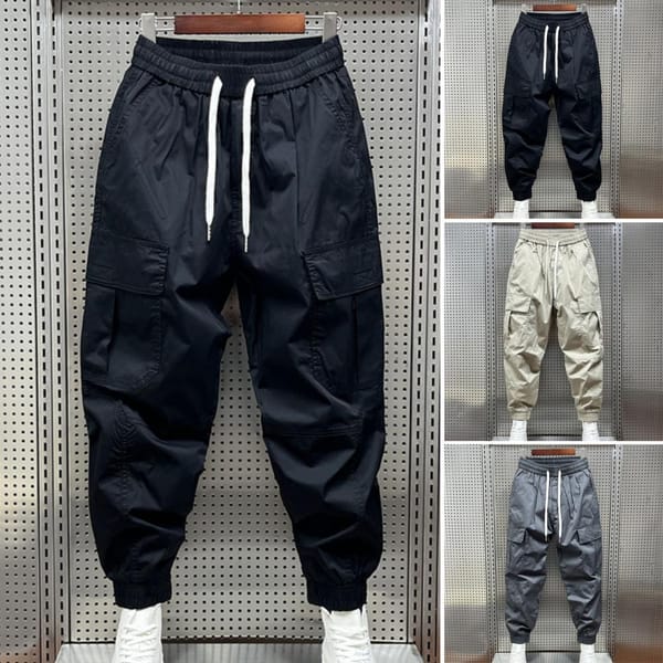 Elastic Waistband Pants Multi-pocket Trousers Comfortable Men's Harem Pants with Elastic Waist Multi Pockets for Outdoor