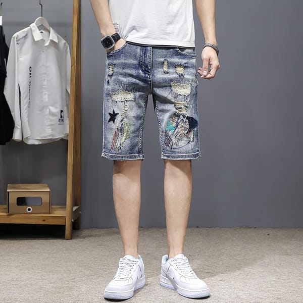 New Trendy Cowboy Designer Men's Knee Length Summer Embroidered Korean Luxury Clothing Denim Jeans Shorts Casual Trousers Male