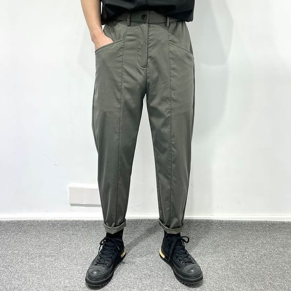 Harajuku Simplicity Summer Ice Silk Thin Men's Solid Pocket Elastic Waist Zipper Trend Versatile Casual Loose Haren Cargo Pants