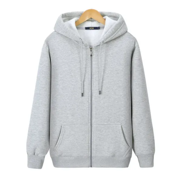 New Men's Sweater Autumn And Winter Fleece Thickened Hooded Solid Color Casual Sports Zipper Cardigan Top Men's Fleece Hoodie