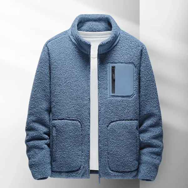 Autumn and Winter Men's Lamb Fleece Jacket  Simple and Fashionable Multi Pocket Design Plush Coat Outdoor Warm Cotton Jacket