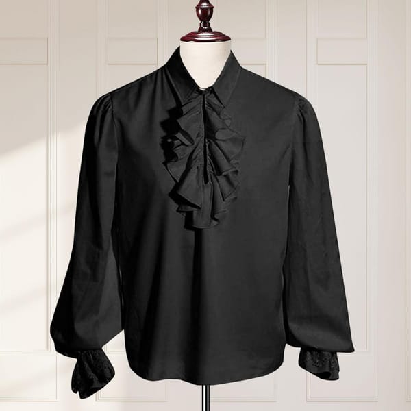 Men's Show Shirt Ruffle Lapel Long Sleeve High Quality Solid Color Balloon Sleeve Halloween Cosplay Costume Base For Men