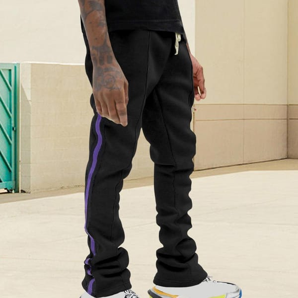 Men's Sport Pants Side Pockets Drawstring Elastic Waist Stripe Patchwork Solid Color Gym Traning Jogging Sweatpants