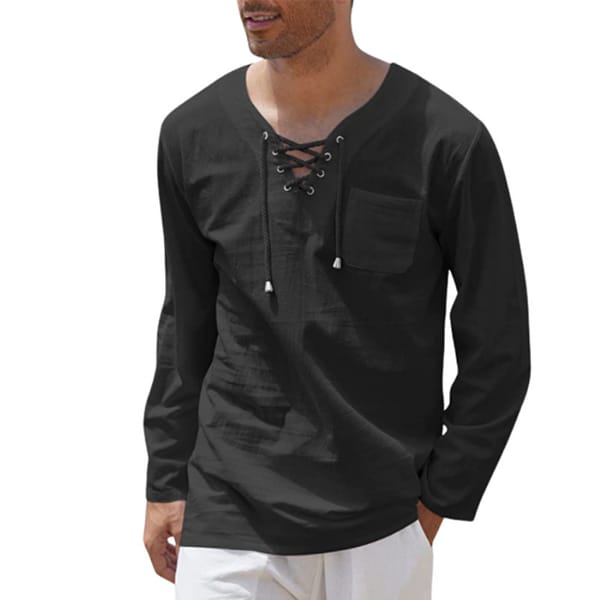 Men's Long Sleeve Blouse Cotton Linen Blend Slim Fit Top Classic Solid Color Suitable for Office Dating and Holiday Trips