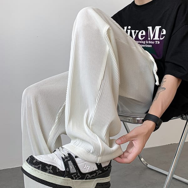 Drape Ice Silk Pants Men's Trousers Summer Ultra-thin Stretch Sports Pants Quick Drying Loose Straight Casual Solid Trousers W88