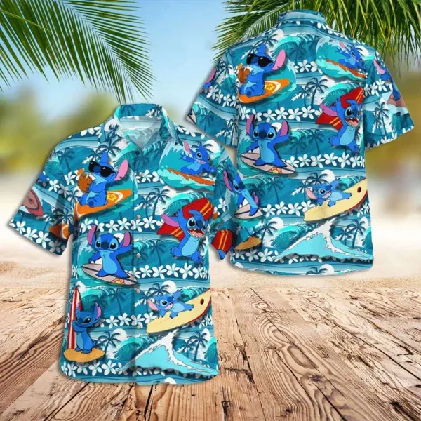 Disney Stitch And Lilo Surf Hawaiian Shirt For Men's Hawaiian Shirt Casual Summer Stitch Men Women Short Sleeve Button Up Shirt