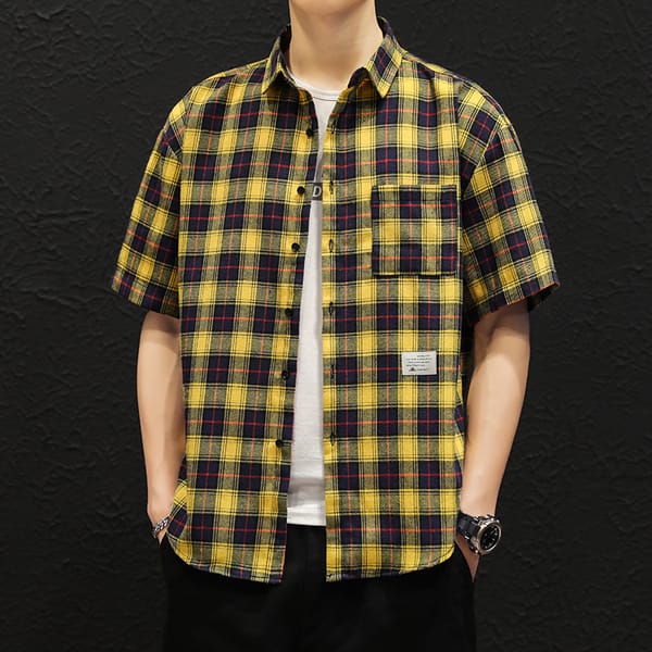 Summer New Men's Short Sleeve Shirt Fashion Casual Plaid Shirt Men's Thin Breathable Shirt