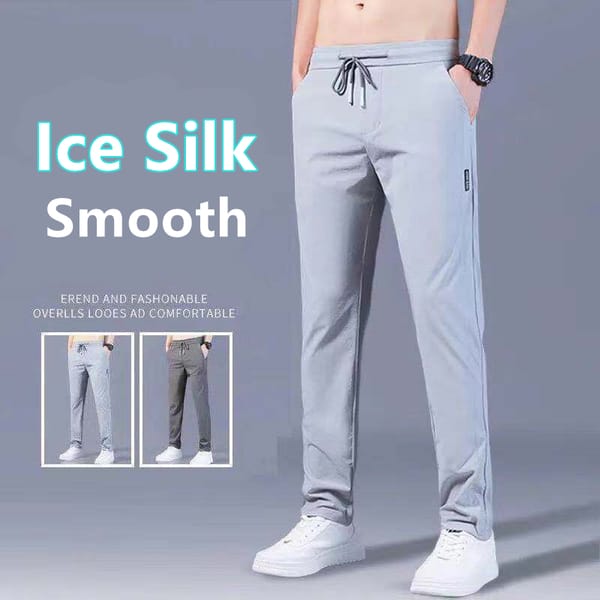 Ice Silk Smooth Pants Men's Loose Breathable Straight Casual Pants Summer Ultra-thin Quick-drying Trousers Elastic Sports Pants