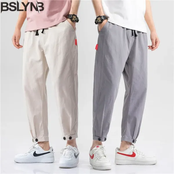 New Men's Solid Color Casual Cotton Linen Trousers Loose Straight Casual All-match Trousers Male Fashion Outdoor Sports Pants