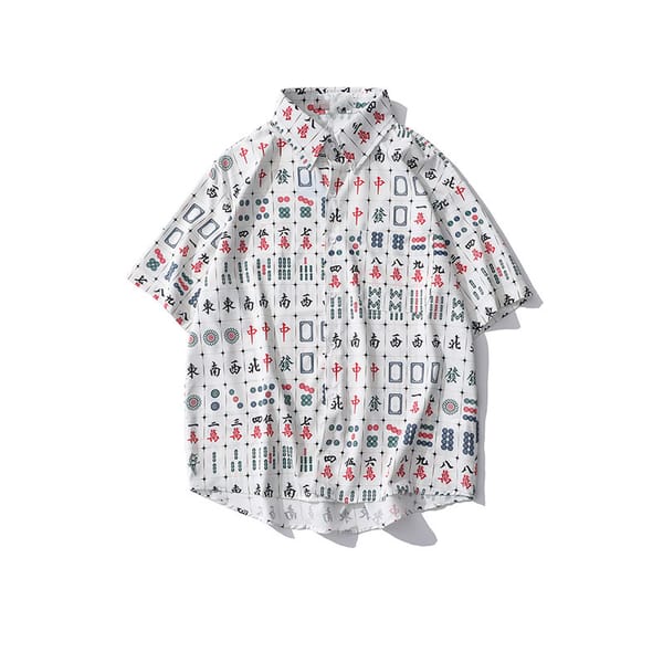 Europe American Street Retro Fun Printed Short Sleeved Shirt Men's Trendy Loose BF Casual Half Sleeved Shirts Poker Mahjong Tops