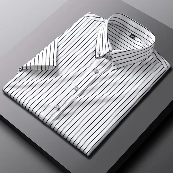 2024 Summer Soft Business Men's Dress Shirt Short Sleeve Strech Striped Shirts for Men Casual Regular Fit no Front Pocket