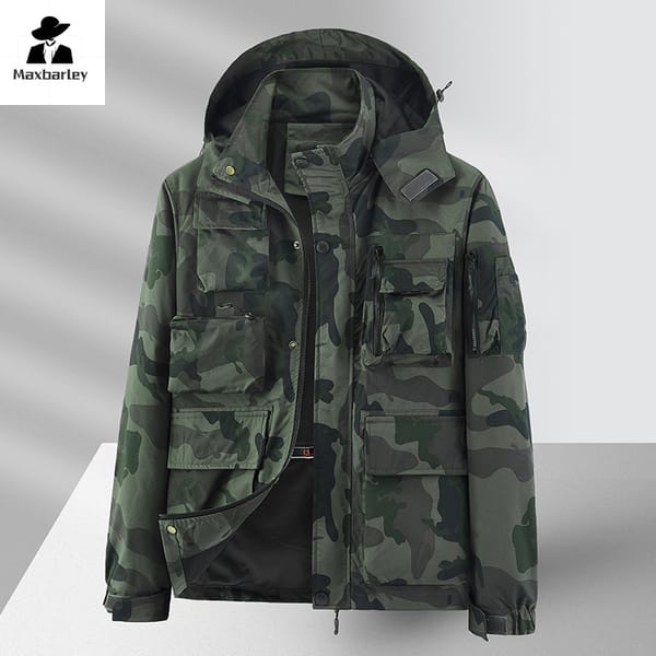 Men's Waterproof Jacket Hiking Hunting Windshield Autumn Camouflage Husband Men Windbreaker Hood Coat pocket Male Jacket 5XL