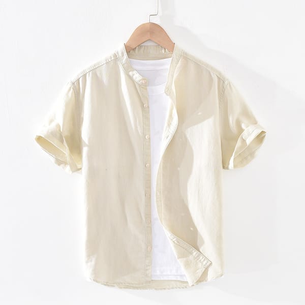 Men's Cotton Linen Shirts Solid Short-sleeved Casual Mandarin Collar Shirts Men Business Dress Shirts Male Camisas Tops TS-580