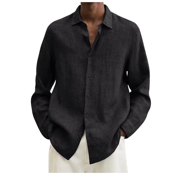 Spring Men's Casual Shirts Cotton Linen Solid Color Long Sleeve Blouse Loose Turn-down Collar Shirts Street Fashion Top