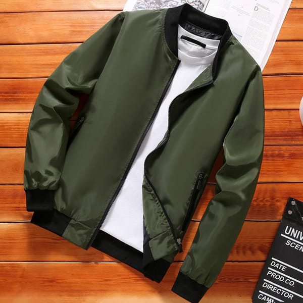 Men Coat Stylish Men's Stand Collar Baseball Coat Elastic Cuff Smooth Zipper Mid Length for Fall Winter Men Jacket