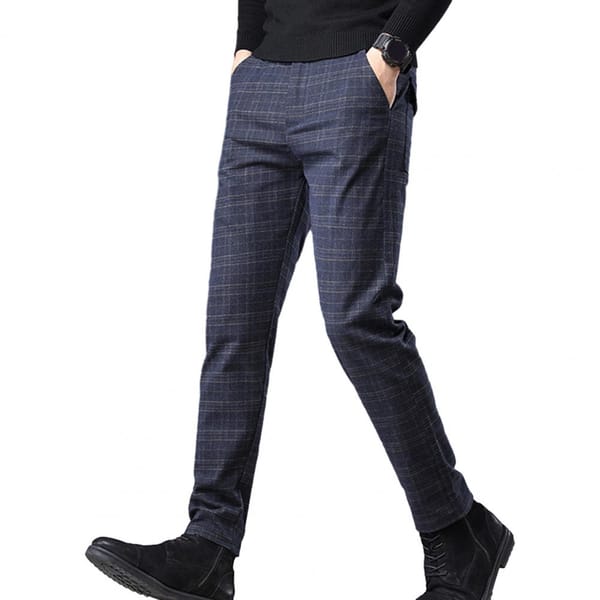 Men's Pants Plaid Slim-Fit Stretch Breathable Soft Texture Casual Elastic Comfortable Pants for Spring