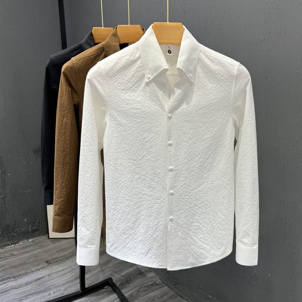 2024 Men's Long Sleeve Business Shirts Solid Color Classic Tops Basic Casual Slim Male Brand Wear Large Size Clothing N285