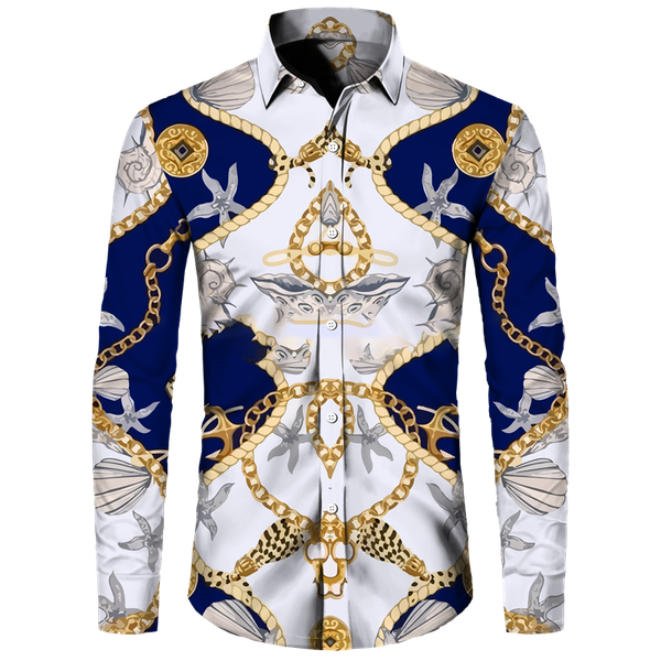 Luxury Chain 3d Print Men's Shirts Casual Single-Breasted Blouses Long Sleeve Shirt Fashion Holiday Party Tops Men Clothing