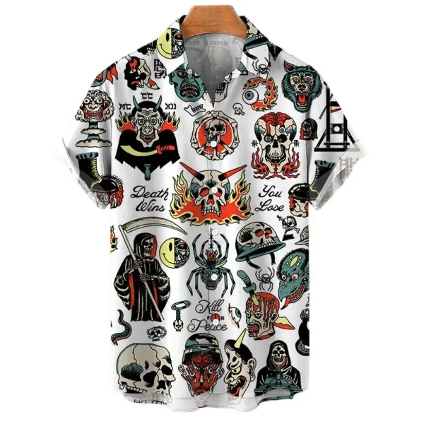 Skull 3d Hawaiian Shirts for Man Loose Breathable Summer Casual Men's Shirts Streetwear Beach Male Blouse Eu Size Short Sleeves